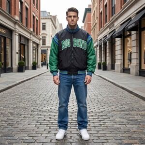 DeLONG Bomber Jacket Mens 3XL Black Green Big Bend Vintage Varsity Streetwear